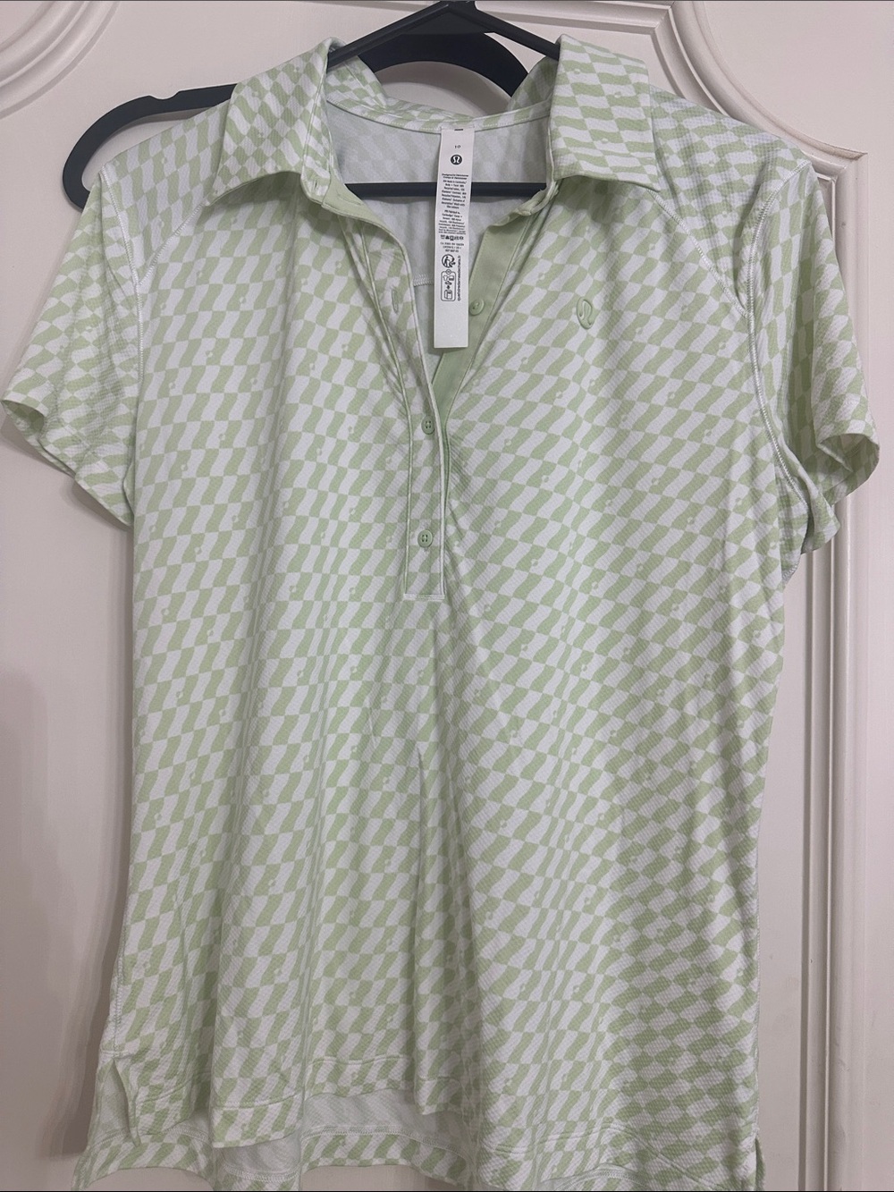 lululemon athletica Light Green and White Geometric Button-Down Polo
